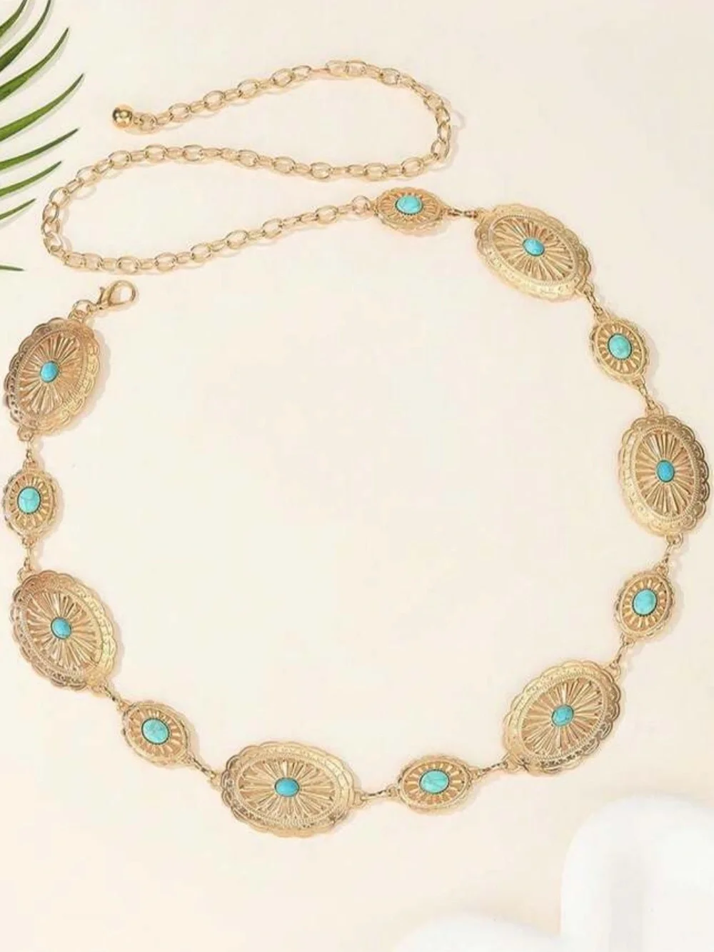 Vintage Boho Gold Turquoise Beaded Concho Chain Belt NEW 🏷️